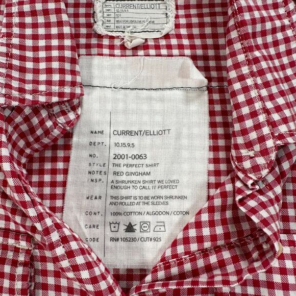 Current/Elliott The Perfect Shirt Long Sleeve Women's Size 3/Large Red Gingham - Picture 9 of 11